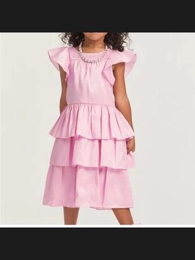 Love Shack Fancy Callie Ruffle Tiered Dress Ballerina Pink Girls Size 7-8 EUC